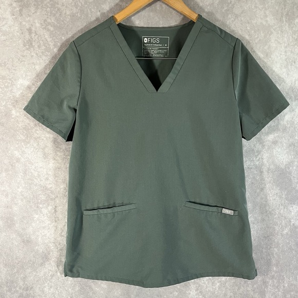Figs Tops - FIGS Technical Collection Women Medium M Scrub Top Green V-Neck 2 Pocket Shirt